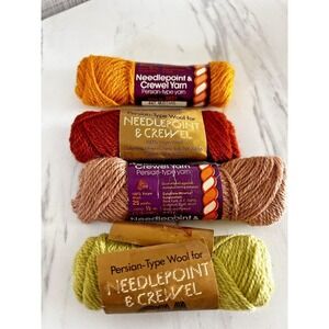 Vintage Columbia-Minerva Virgin Wool Yarn Lot Needlepoint Crewel Celery Rust Tan